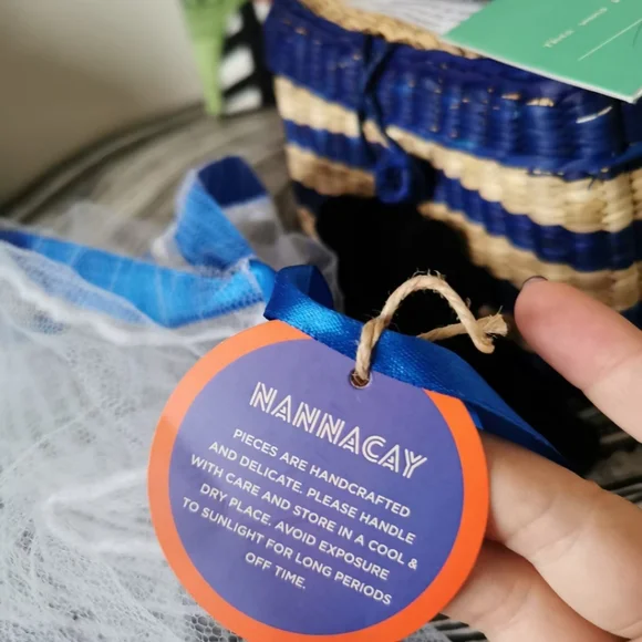 Nannacay Straw handbag Tote w Pom poms Beach bag Brand New w tag Handmade Travel - Picture 6 of 16